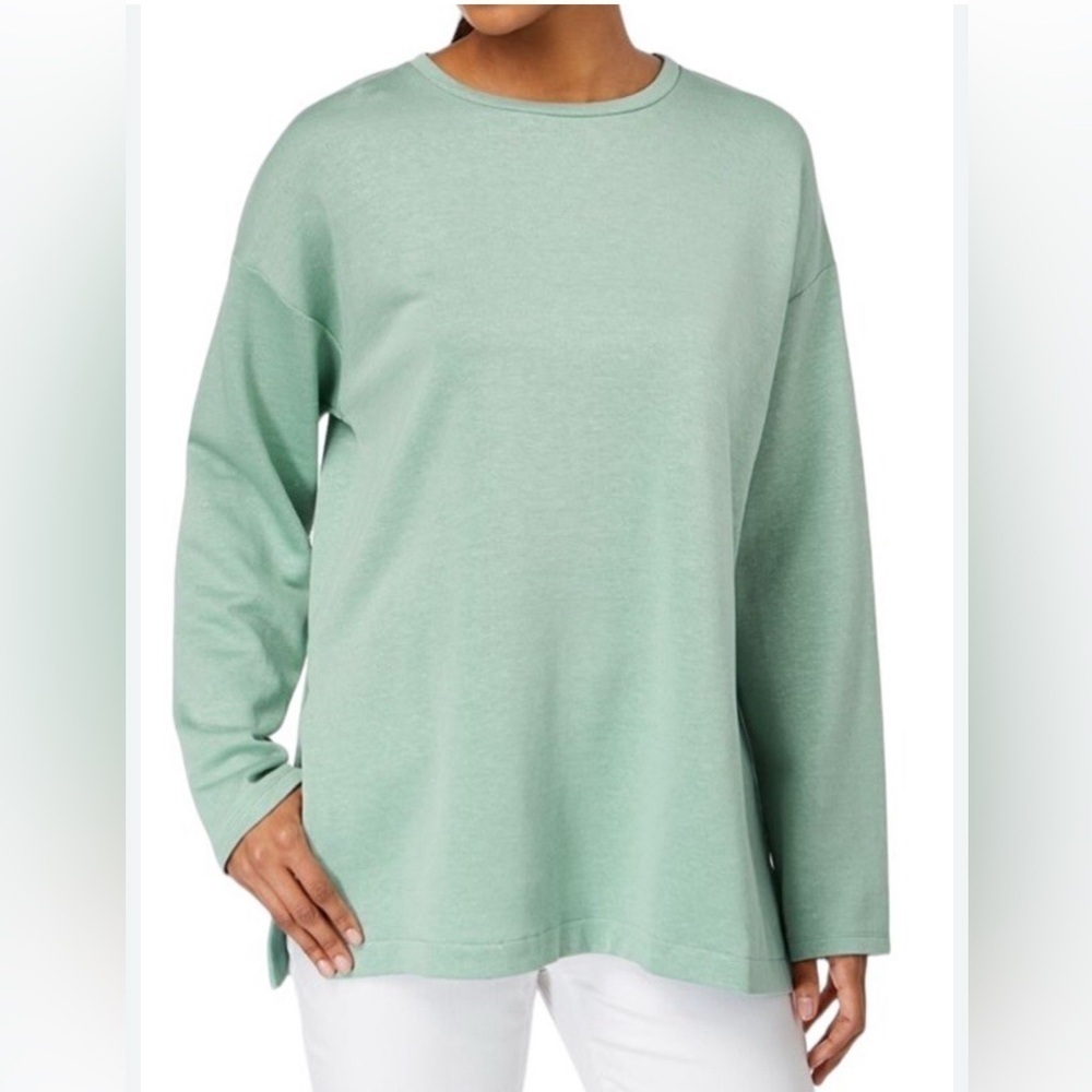 Eileen Fisher Seafoam Green Cotton Womens Sweater Long Sleeve Size large